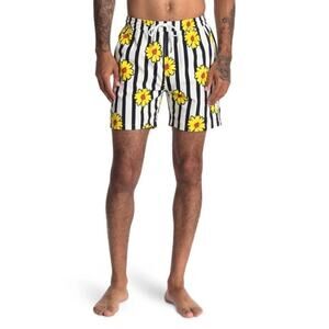 PUBLIC ART White & Black Wallflower Patterned Board Shorts Size Small